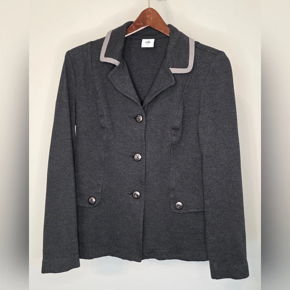 Cabi Ponte Knit Blazer Gray Contrast Trim Size Small - Picture 2 of 10